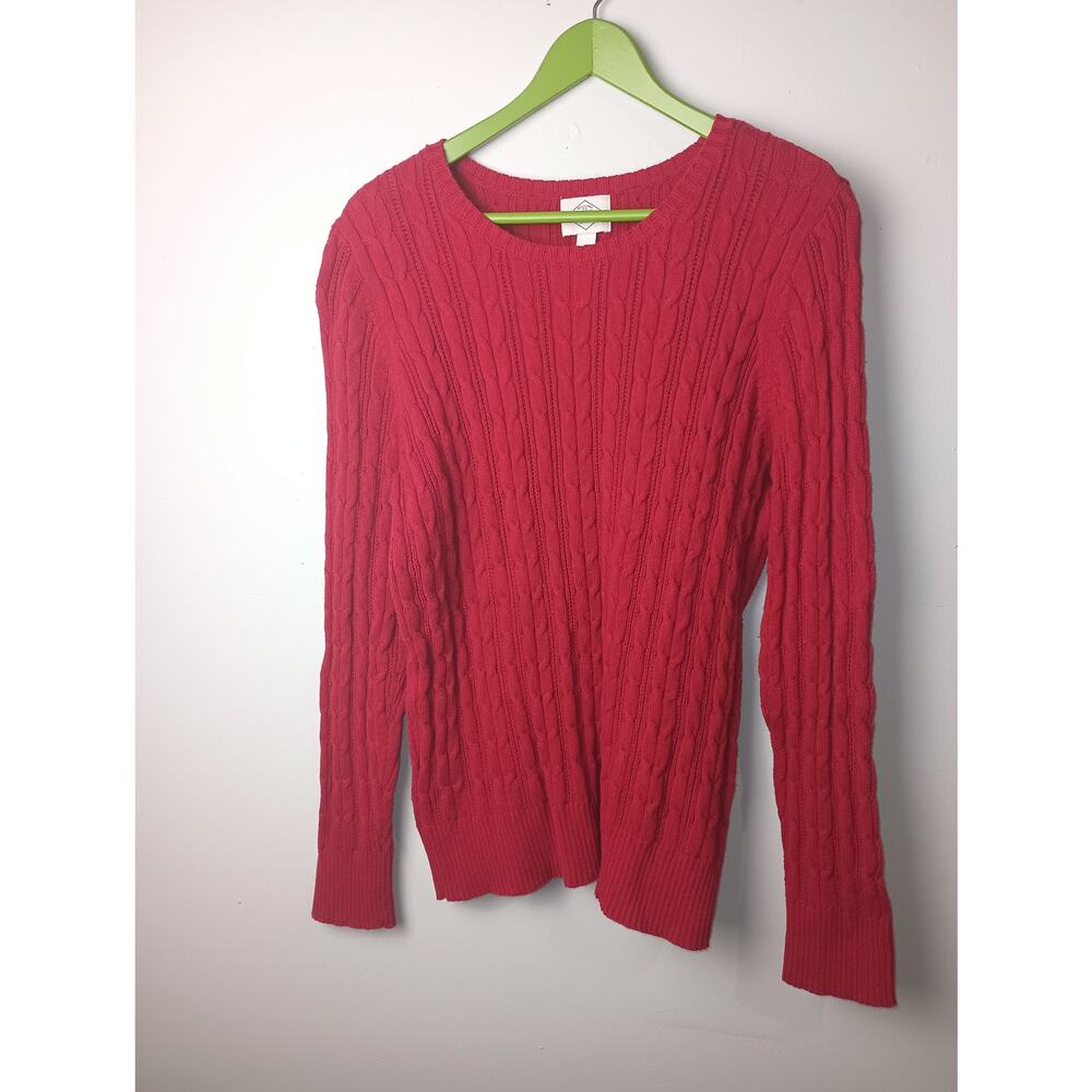 Women's Red Cable Knit Sweater Long sleeve Pull over Size XL Holiday Cozy Winter
